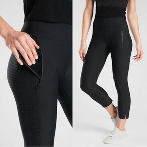 Athleta • Stellar Crop Pants black perforated sides pull on flat front Luna